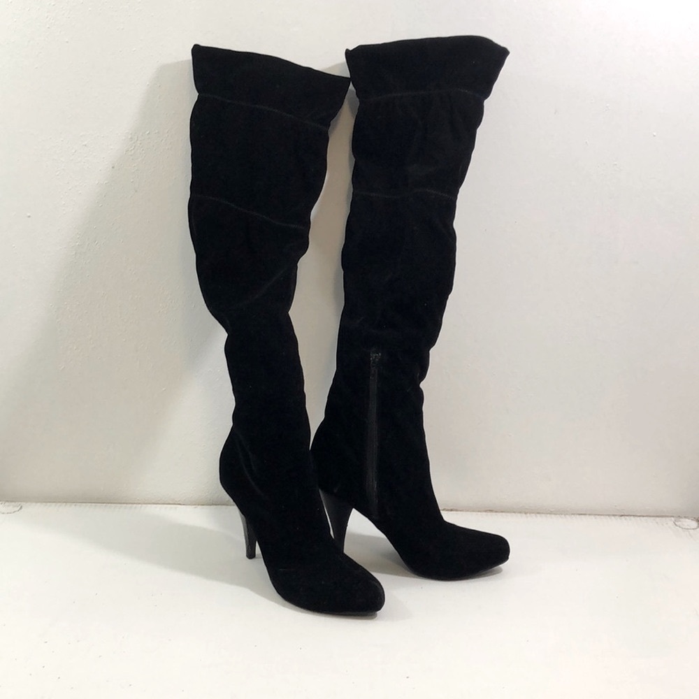 MIA Over-the-knee Slouchy Black Velvet Heeled Boots y2k Size 7.5